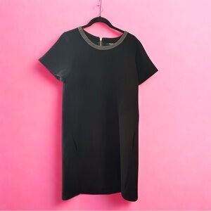 Madewell Crepe Shift Dress with Leather Trim